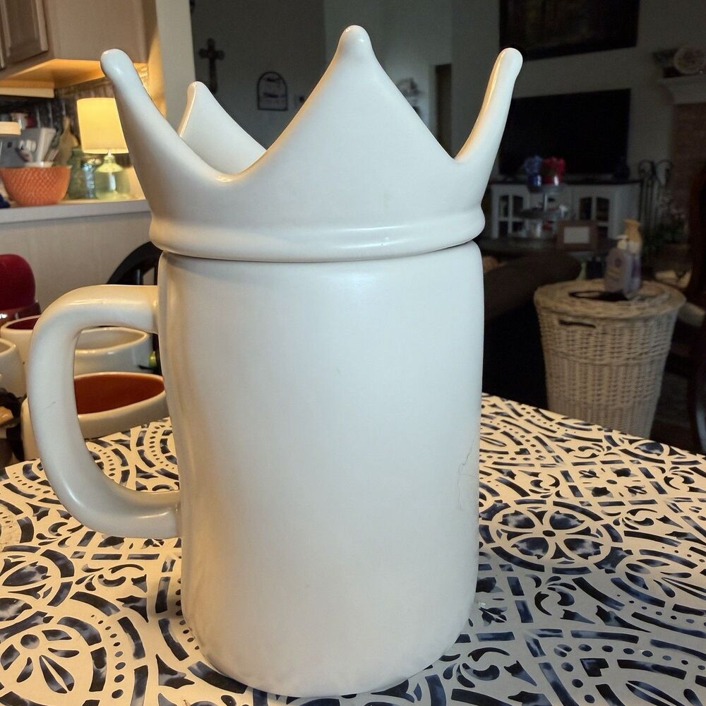 Rae Dunn QUEEN MOM Crown Mug White Ceramic Farmhouse Coffee Cup - Picture 2 of 10